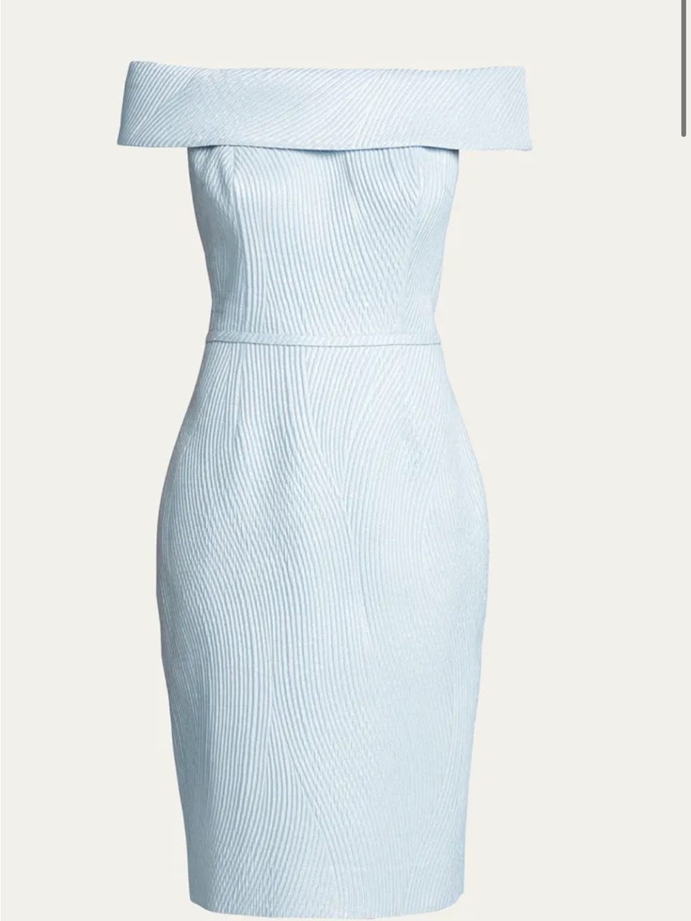 Teri Jon for Ricki Freeman Off- Shoulder Light Blue Metallic Textured Dress